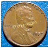 1957 Lincoln Wheat Error Penny, filled "9"