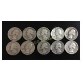 (10) Washington Quarters, 1942-1958, 90% Silver