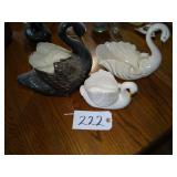 Three ceramic swan planters
