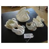 Five ceramic swan planters