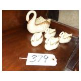 Five pcs swan set w/ 24k gold feather accents