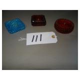 Three antique glass hobnail candle/holder ash tray