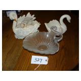 Ceramic, glass and plastic swan planters