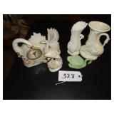 Assorted vases, clock, dish