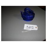 Cobalt glass covered swan dish