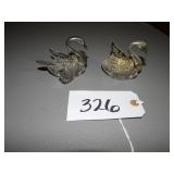 Two mini glass swan salt dips w/ spoons