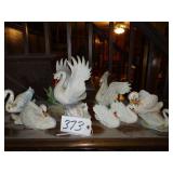 Nine assorted swan figures