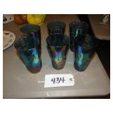 Six blue Carnival grape pattern tumblers