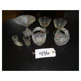 Assorted lead crystal baskets, small compote, etch