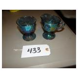 Blue Carnival creamer and sugar