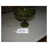 Green tear drop glass compote