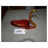Amberina stretch art glass swan dish