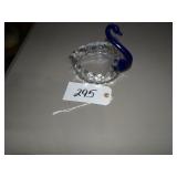 Cobalt and clear heart glass swan dish