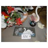 Assorted swan dï¿½cor, painted slate, dresser box, p