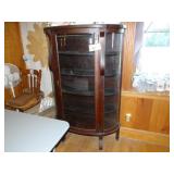 Antique Oak 5 shelf bowed glass china cupboard