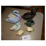 Blue and Green assorted ceramic swan planters