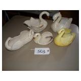 Five assorted ceramic swan planters