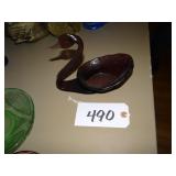 Lavendar stretch art glass swan dish