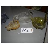 Three swan art glass dishes