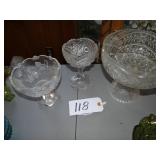 Three heavy glass compotes
