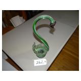 Green stretch art glass swan dish
