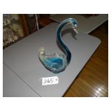 Blue stretch art glass swan dish
