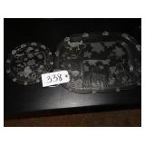 Clear glass matches cow serving tray and plate