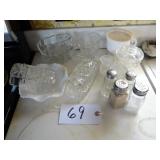 Assorted shakers, butter dishs, creamers, etc