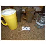 Vintage glass and plastic water pitchers