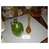 Amber bud vase and green jug