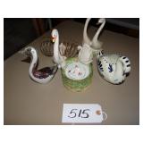 Assorted swan planters and figures