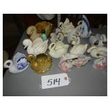 Assorted swan planters and figures