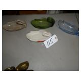 Vintage blue, brown, green swan dishes