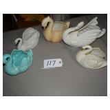 Five ceramic swan planters