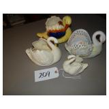 Four swan ceramic planters