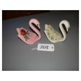 Two swan ceramic figurines