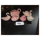 Assorted small pink ceramic swan planters
