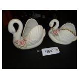 Two heavy matching ceramic swan planters