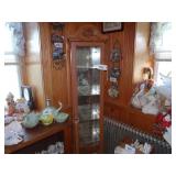 Oak curio 5 shelf lighted, 18x74x14