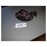 Imperial slag glass purple swan dish