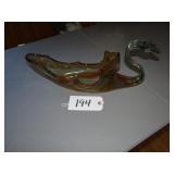 Green/Amber stretch art glass swan dish