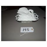 Lace edge milk glass covered swan dish