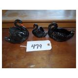 4 black ceramic swan small planters