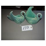 Vintage green ceramic swan planters
