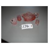 Vintage pink swan dish, Imperial and other toothpi