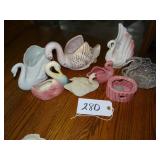 Assorted small swan planters and figurines