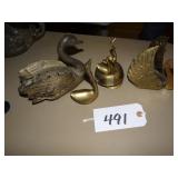 Assorted brass swan figures, one is music box