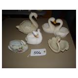Five assorted ceramic swan planters