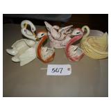 Five assorted ceramic swan planters
