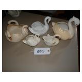 Five assorted ceramic swan planters